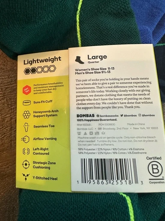 NEW Bombas Performance Running Athletic Socks 3-Pack in Navy, Blue, Green - Picture 3 of 3